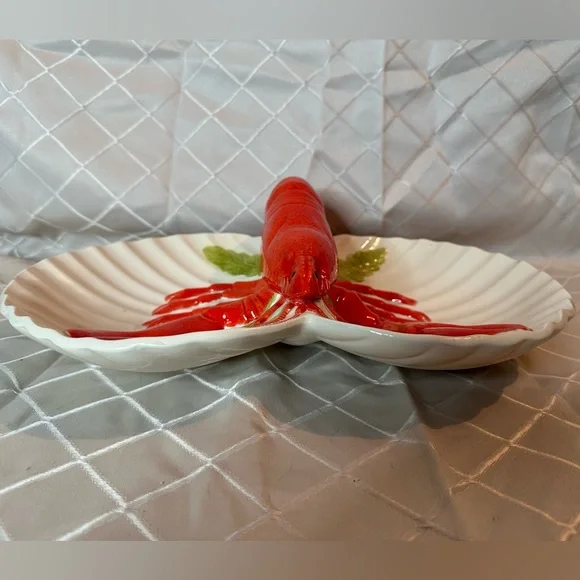 Large Vintage Red Lobster Majolica Style Pottery Shell Dish - Picture 4 of 9